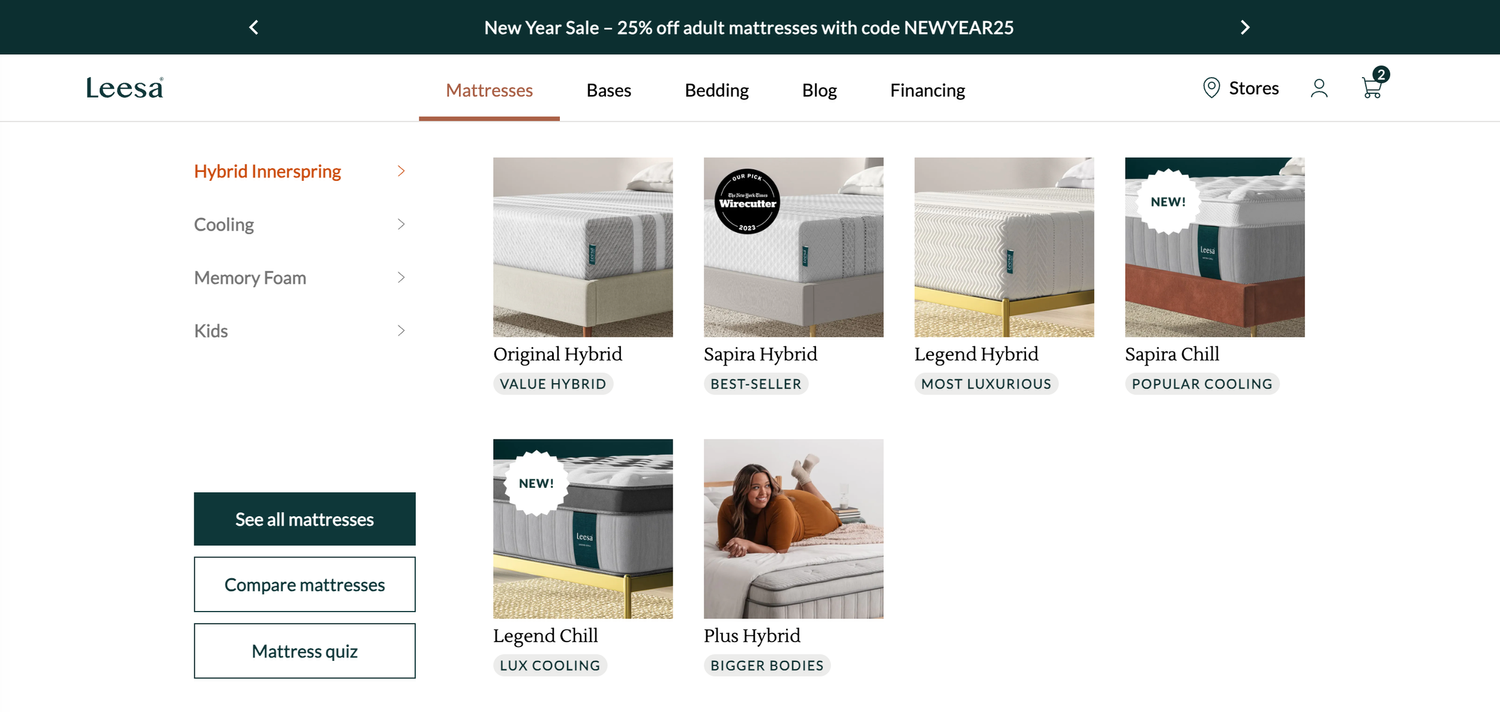 Leesa collections page inspiration