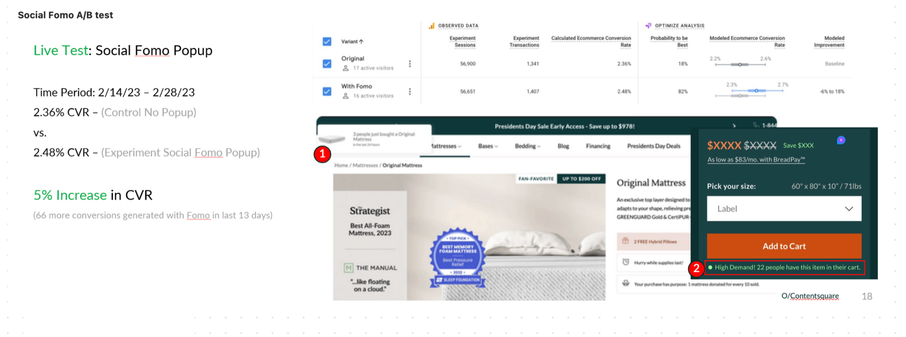 Leesa A/B testing framework and social proof experiment